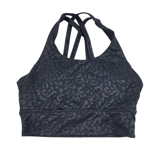 Buffbunny Black Leopard Print Sports Bra Strappy Back High Neck Stretch Size XS - Picture 1 of 3